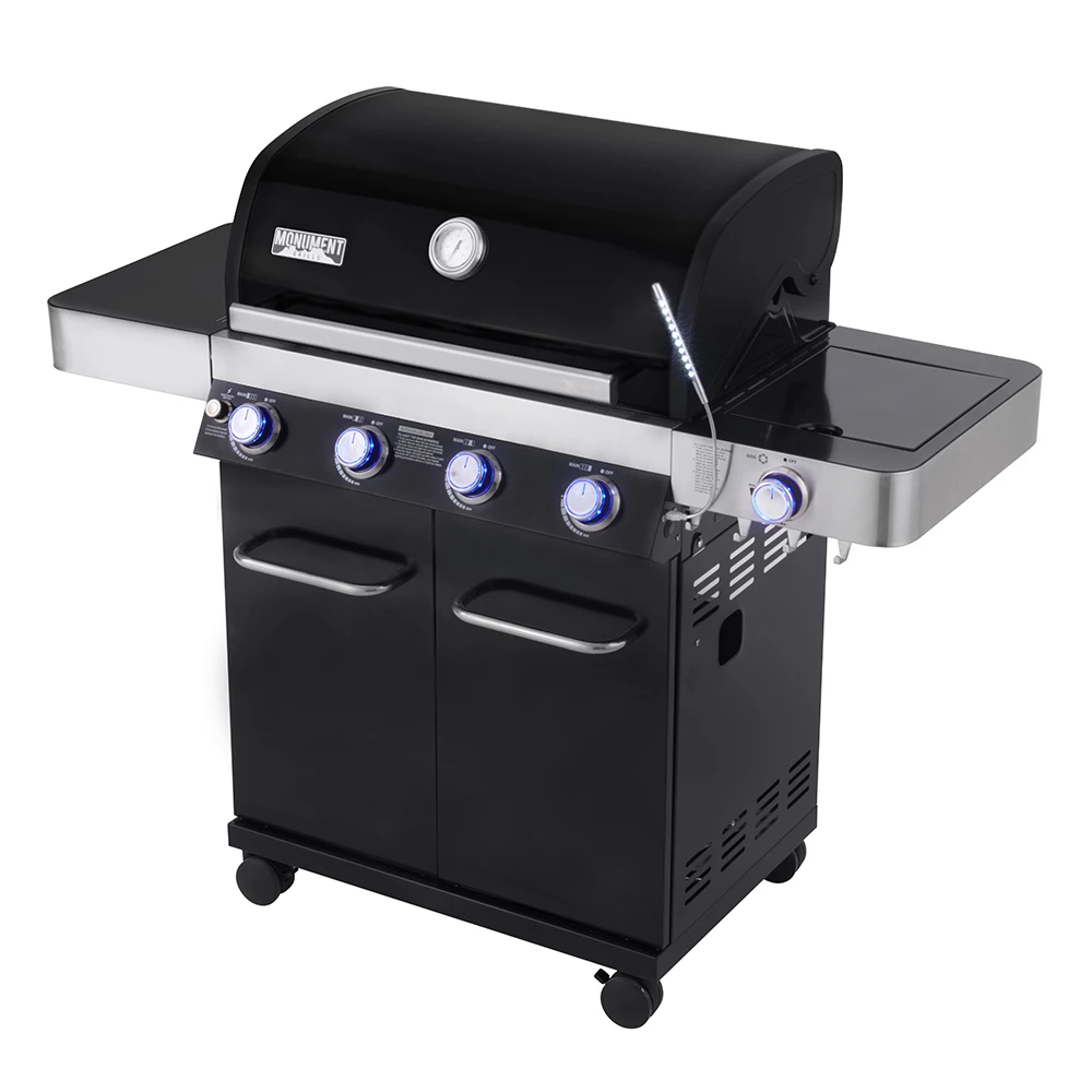 Monument Grills 4-Burner Propane Gas Grill In Black Porcelain Enamel With Side Burner And LED Controls 9 Monument Grills 4-Burner Propane Gas Grill In Black Porcelain Enamel With Side Burner And LED Controls - Image 7