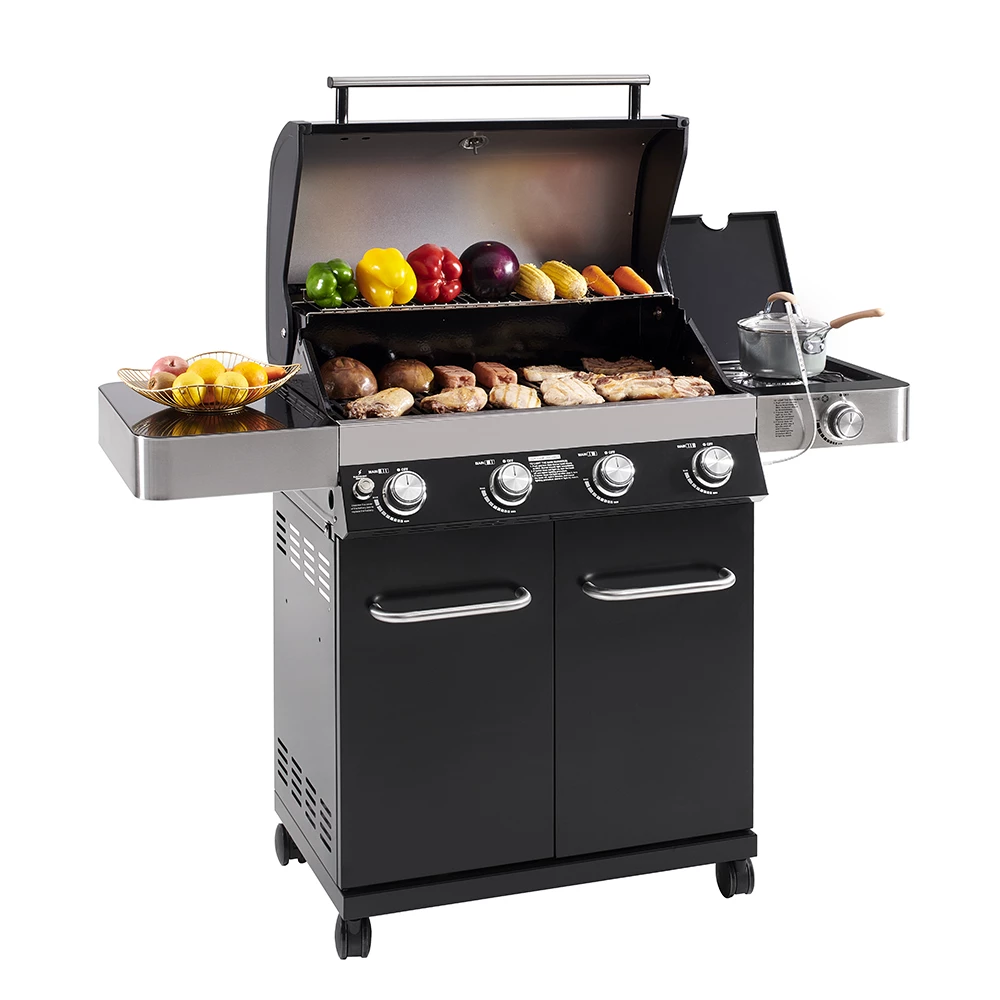 Monument Grills 4-Burner Propane Gas Grill In Black Porcelain Enamel With Side Burner And LED Controls 3 Monument Grills 4-Burner Propane Gas Grill In Black Porcelain Enamel With Side Burner And LED Controls