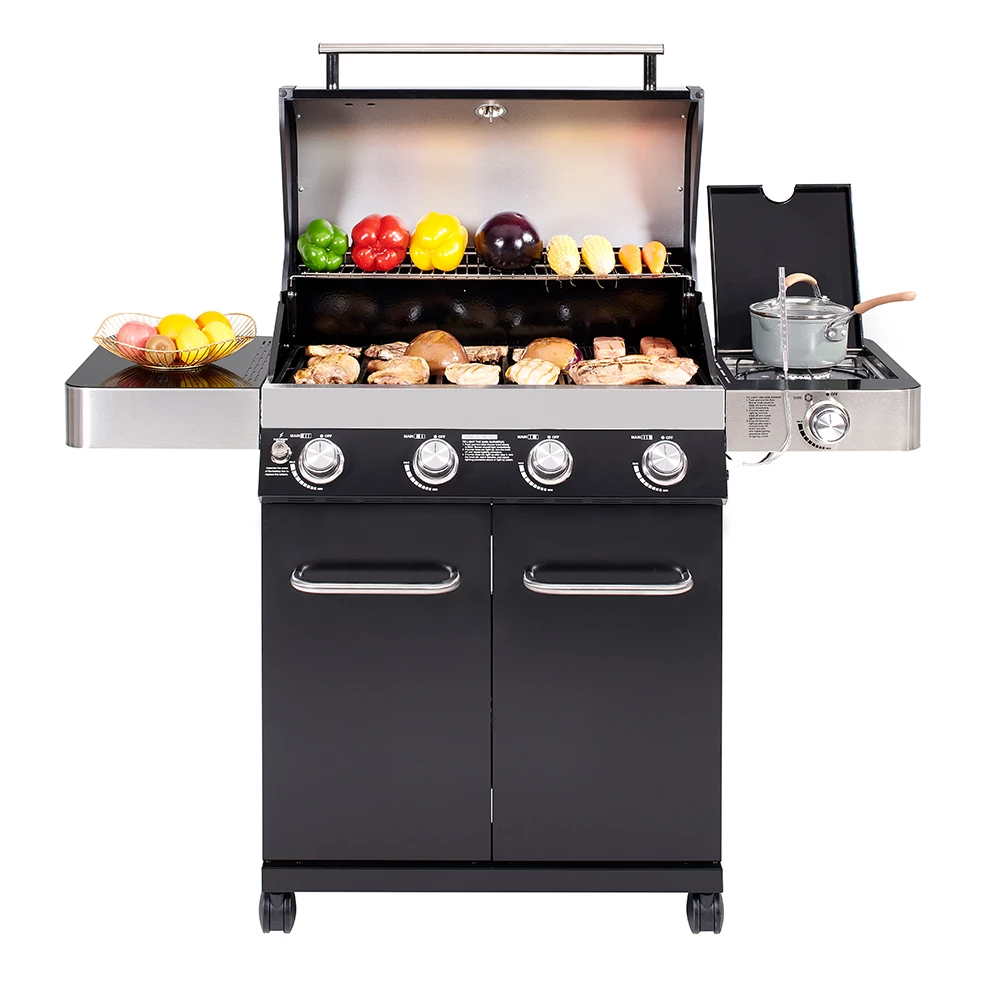 Monument Grills 4-Burner Propane Gas Grill In Black Porcelain Enamel With Side Burner And LED Controls 4 Monument Grills 4-Burner Propane Gas Grill In Black Porcelain Enamel With Side Burner And LED Controls - Image 2