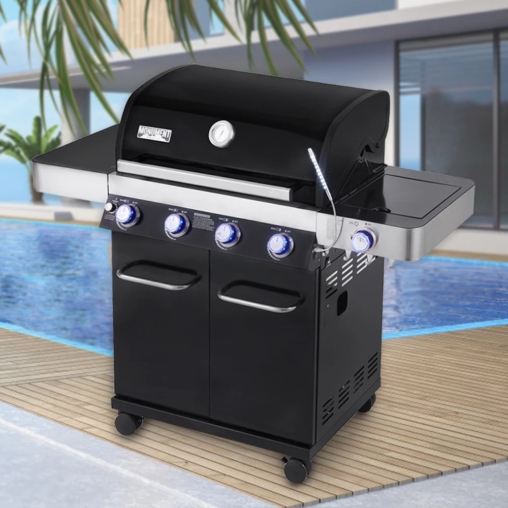Monument Grills 4-Burner Propane Gas Grill In Black Porcelain Enamel With Side Burner And LED Controls 5 Monument Grills 4-Burner Propane Gas Grill In Black Porcelain Enamel With Side Burner And LED Controls - Image 3
