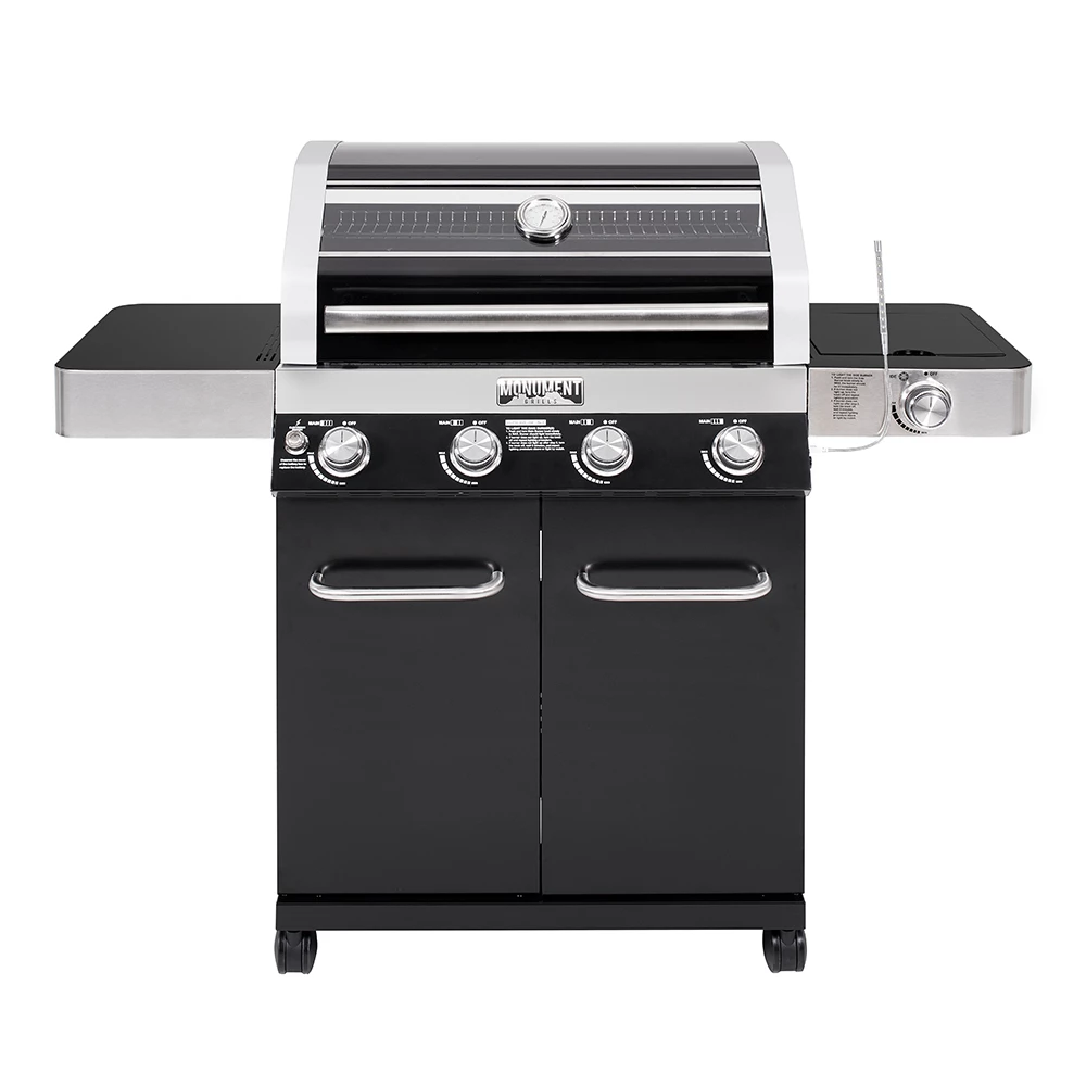 Monument Grills 4-Burner Propane Gas Grill In Black Porcelain Enamel With Clear View Lid, LED Controls, And Side Burner 4 Monument Grills 4-Burner Propane Gas Grill In Black Porcelain Enamel With Clear View Lid, LED Controls, And Side Burner - Image 2