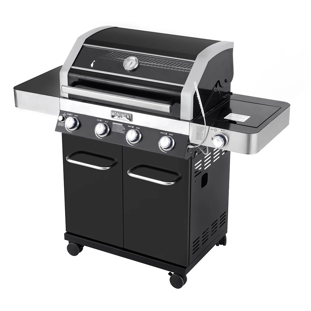 Monument Grills 4-Burner Propane Gas Grill In Black Porcelain Enamel With Clear View Lid, LED Controls, And Side Burner 9 Monument Grills 4-Burner Propane Gas Grill In Black Porcelain Enamel With Clear View Lid, LED Controls, And Side Burner - Image 7