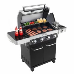 Monument Grills 4-Burner Propane Gas Grill In Black Porcelain Enamel With Clear View Lid, LED Controls, And Side Burner 20 Monument Grills 4-Burner Propane Gas Grill In Black Porcelain Enamel With Clear View Lid, LED Controls, And Side Burner -BBQDIRECT Shop 24633 05