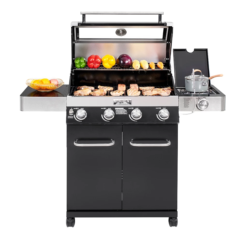 Monument Grills 4-Burner Propane Gas Grill In Black Porcelain Enamel With Clear View Lid, LED Controls, And Side Burner 5 Monument Grills 4-Burner Propane Gas Grill In Black Porcelain Enamel With Clear View Lid, LED Controls, And Side Burner - Image 3