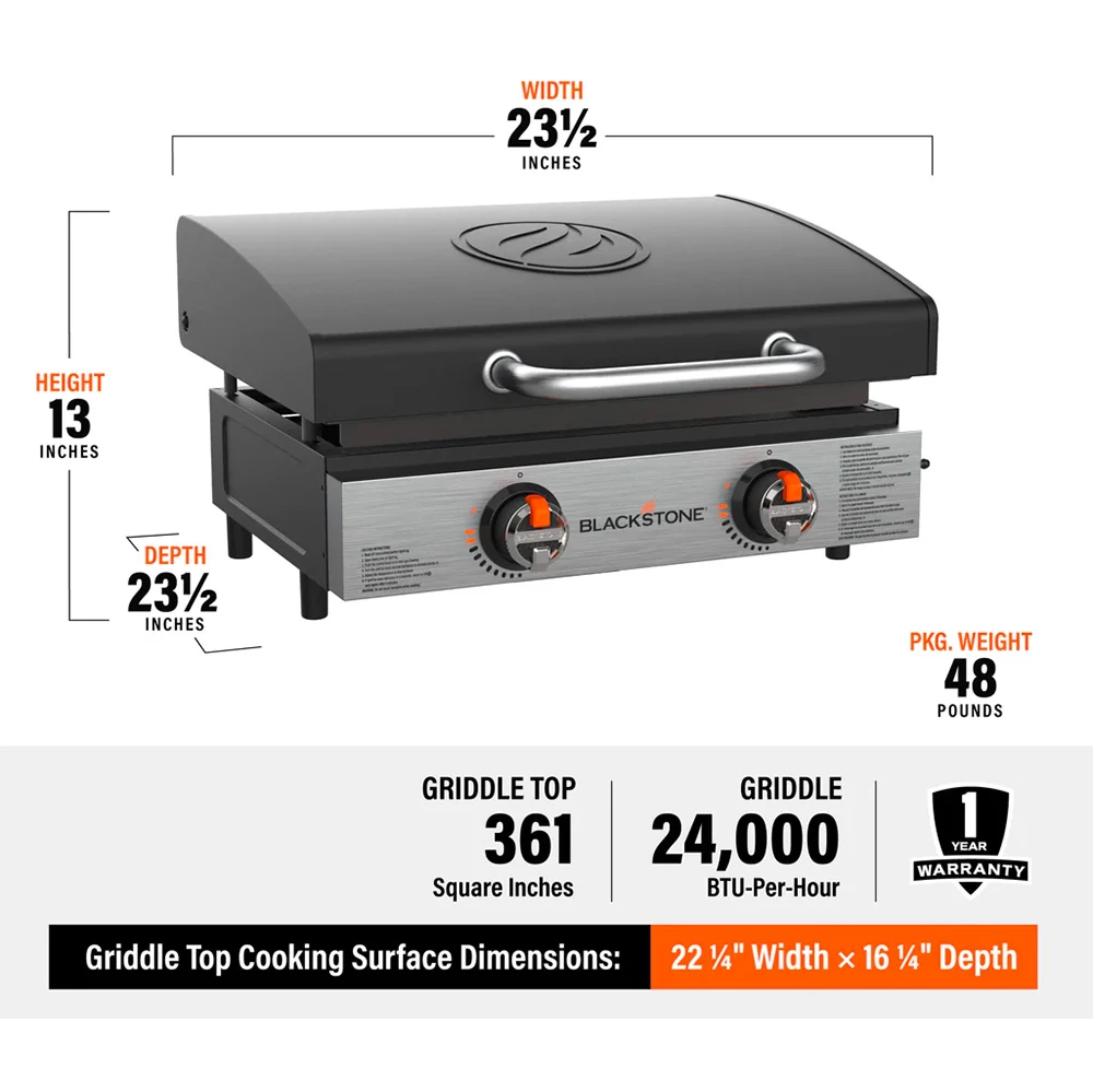 Blackstone Griddle Original 22-Inch 2-Burner Tabletop Propane Gas Commercial Style Flat Top Griddle With Hood 4 Blackstone Griddle Original 22-Inch 2-Burner Tabletop Propane Gas Commercial Style Flat Top Griddle With Hood - Image 2