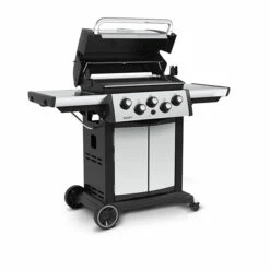 Broil King Signet 390 3-Burner Freestanding Propane Gas Grill With Rotisserie & Side Burner -BBQDIRECT Shop Broil King Signet 390 3 Burner Freestanding Gas Grill With Rotisserie and Side Burner AngleOpen