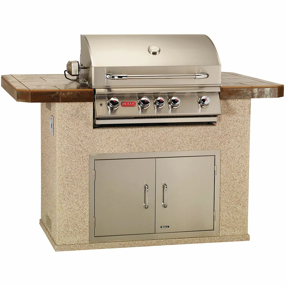 Bull BBQ Fully-Assembled 5 Ft. Master-Q BBQ Island With 30-Inch Angus Grill And 30-Inch Double Door - Stucco Base And Tile Countertop 6 Bull BBQ Fully-Assembled 5 Ft. Master-Q BBQ Island With 30-Inch Angus Grill And 30-Inch Double Door - Stucco Base And Tile Countertop - Image 4