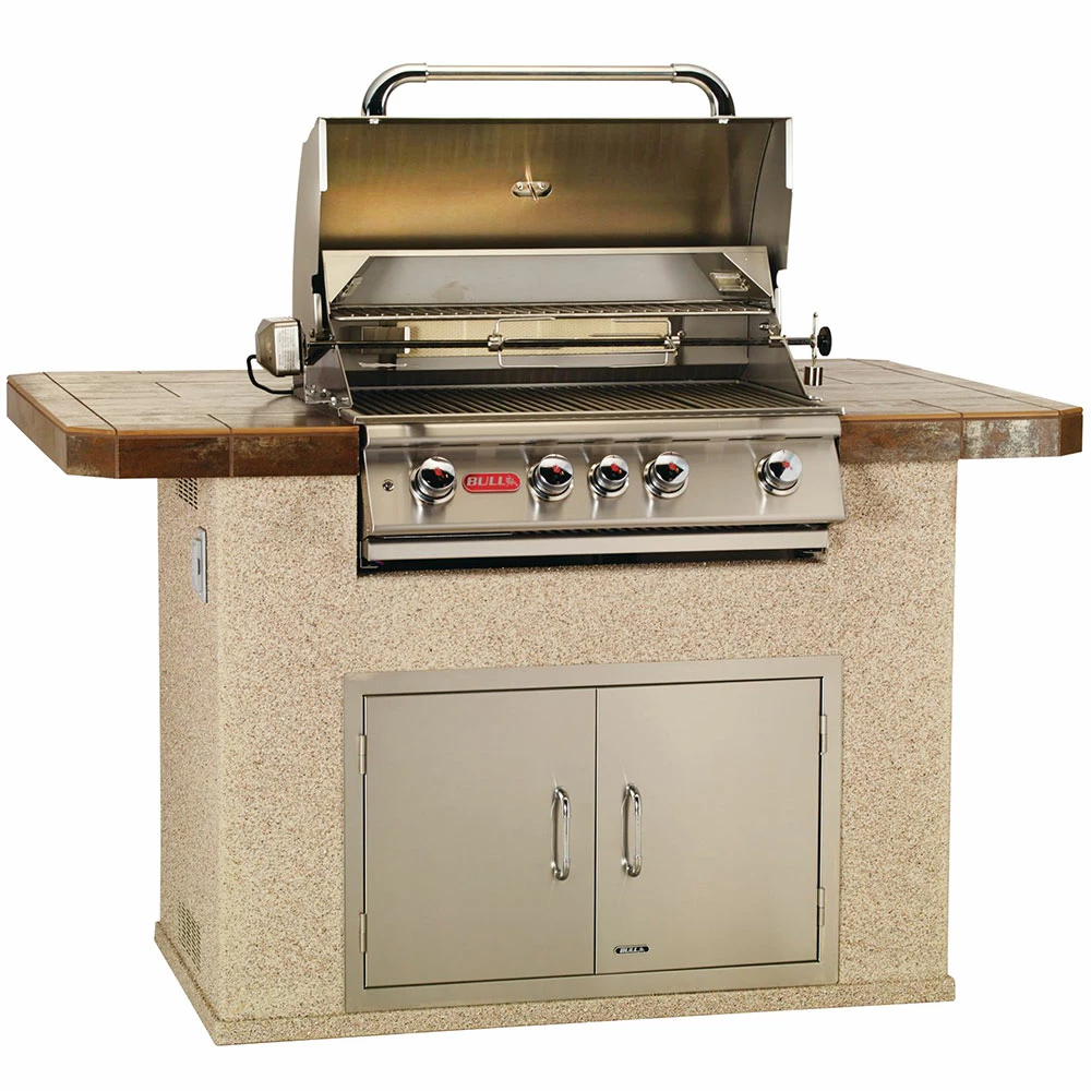 Bull BBQ Fully-Assembled 5 Ft. Master-Q BBQ Island With 30-Inch Angus Grill And 30-Inch Double Door - Stucco Base And Tile Countertop 3 Bull BBQ Fully-Assembled 5 Ft. Master-Q BBQ Island With 30-Inch Angus Grill And 30-Inch Double Door - Stucco Base And Tile Countertop