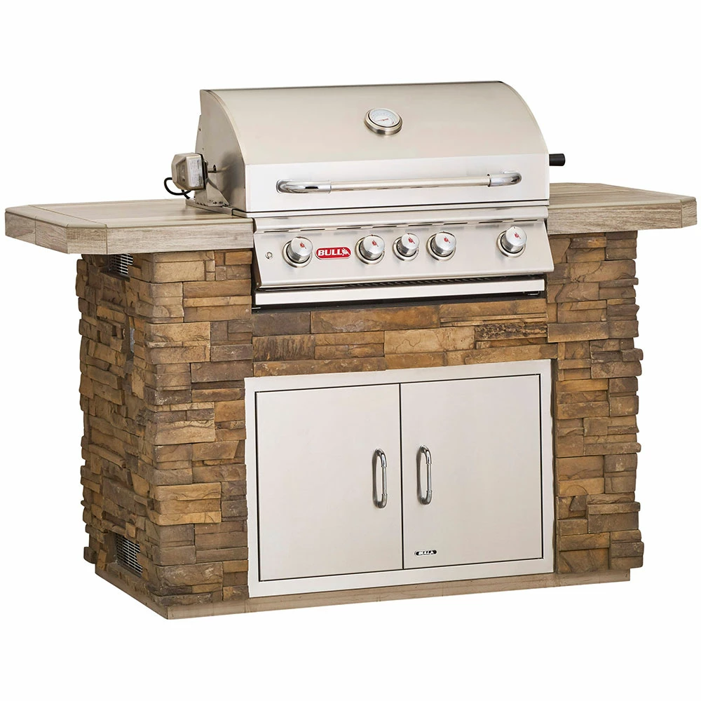 Bull BBQ Fully-Assembled 5 Ft. Master-Q BBQ Island With 30-Inch Angus Grill And 30-Inch Double Door - Rock Base And Tile Countertop 6 Bull BBQ Fully-Assembled 5 Ft. Master-Q BBQ Island With 30-Inch Angus Grill And 30-Inch Double Door - Rock Base And Tile Countertop - Image 4