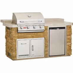 Bull BBQ Fully-Assembled 6 Ft. Power-Q Raised Bar BBQ Island With 30-Inch Lonestar Select Grill, Fridge And 30-Inch Access Door & Propane Drawer Combo - Rock Base And Tile Countertop -BBQDIRECT Shop Bull BBQ Fully Assembled 6 Ft Power Q Raised Bar Outdoor Kitchen Island 31013 BBQGrills com Closed