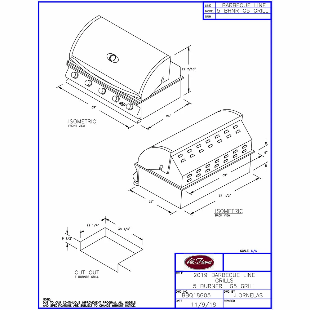 Cal Flame G Series 40-Inch 5-Burner Built-In Propane Gas Grill 4 Cal Flame G Series 40-Inch 5-Burner Built-In Propane Gas Grill - Image 2