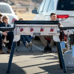 Camp Chef 30-Inch 4-Burner Freestanding / Countertop Propane Gas Commercial Style Flat Top Griddle -BBQDIRECT Shop Camp Chef 30 Inch 4 Burner Tabletop Freestanding Flat Top Griddle FTG600P Lifestyle Tailgate