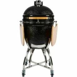 Coyote 18-Inch Asado Ceramic Kamado Grill With Stainless Steel Cart -BBQDIRECT Shop Coyote Grill 18 Inch Asado Ceramic Kamado Grill C1CHCS FS Side Shelves Down
