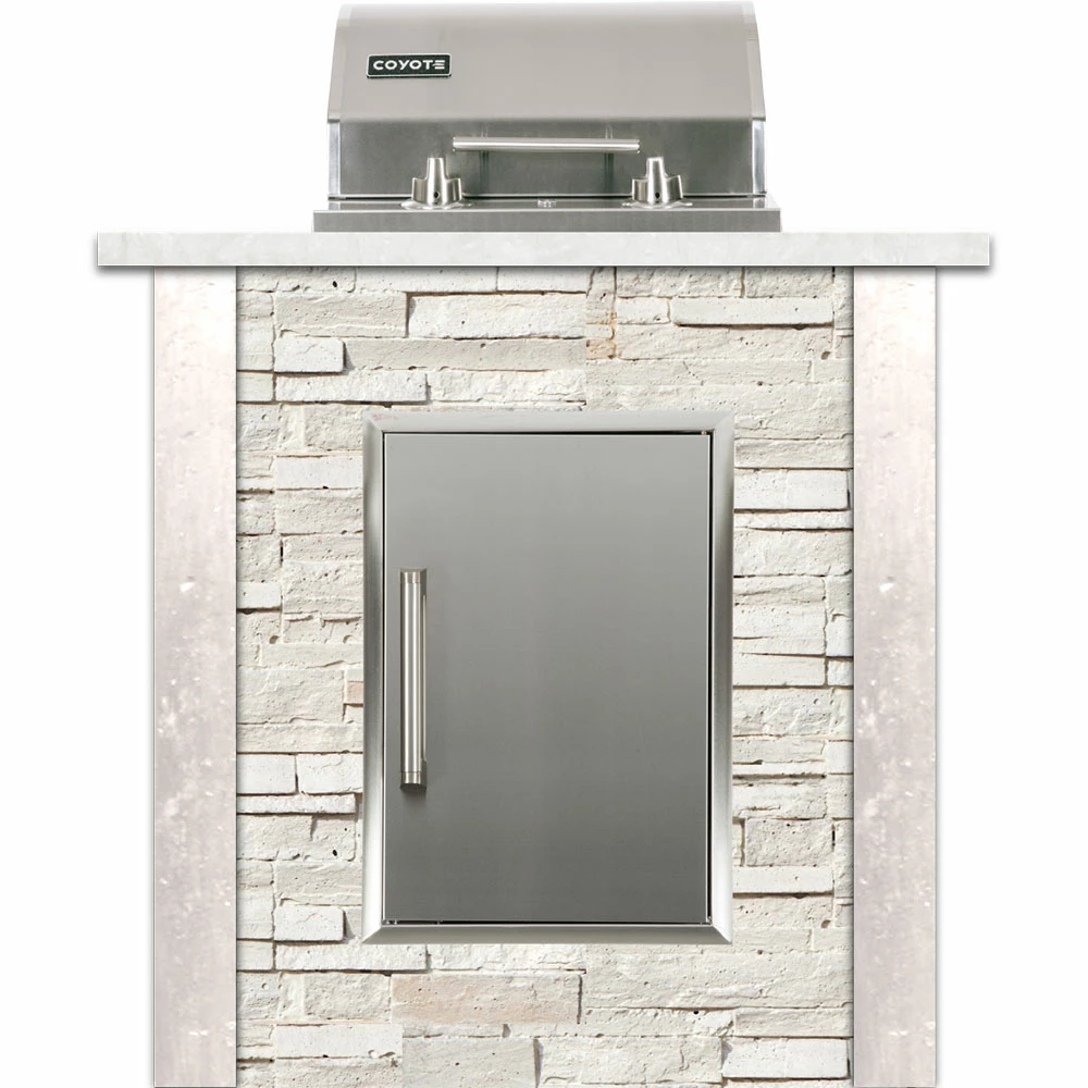 Coyote Ready-To-Assemble 3 Ft. Outdoor Kitchen Island For Electric Grill And Access Door - White Stacked Stone 3 Coyote Ready-To-Assemble 3 Ft. Outdoor Kitchen Island For Electric Grill And Access Door - White Stacked Stone