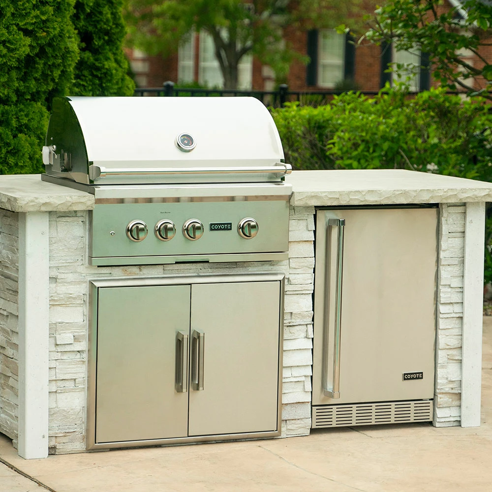 Coyote Ready-To-Assemble 6 Ft. Deluxe Outdoor Kitchen Island For Propane Gas Grill And Access Door - White Stacked Stone 4 Coyote Ready-To-Assemble 6 Ft. Deluxe Outdoor Kitchen Island For Propane Gas Grill And Access Door - White Stacked Stone - Image 2