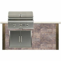 Coyote Ready-To-Assemble 6 Ft. Outdoor Kitchen Island For Propane Gas Grill And Access Door - Brown Weathered Wood