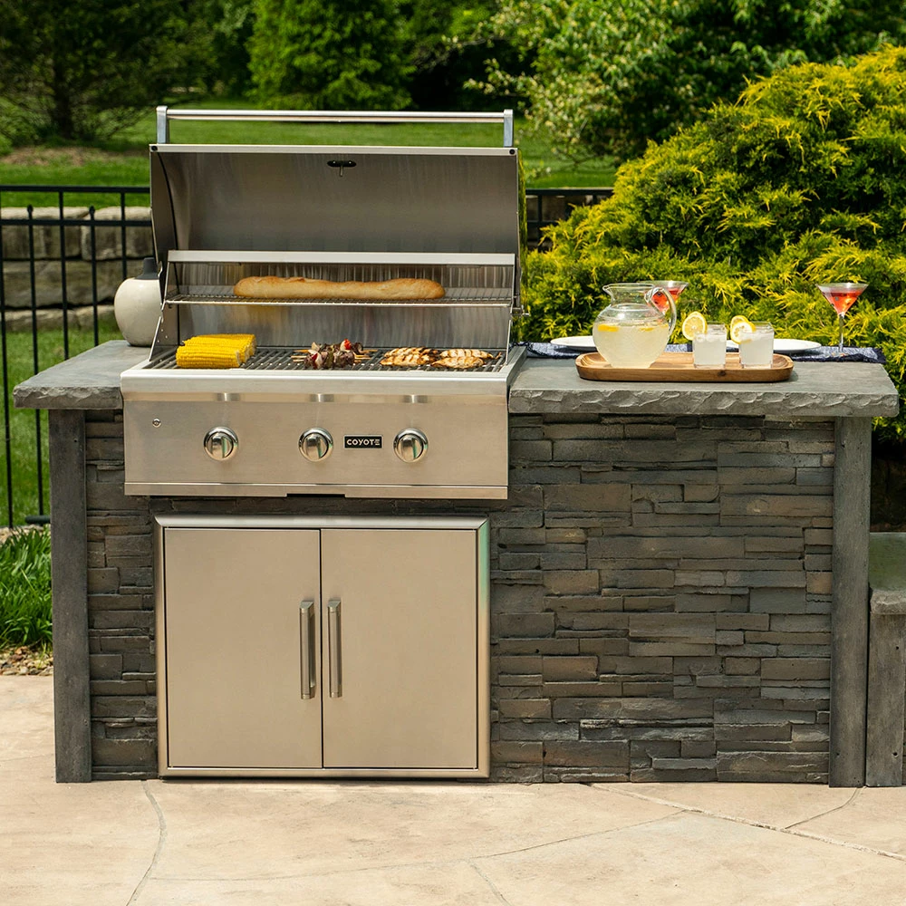 Coyote Ready-To-Assemble 6 Ft. Outdoor Kitchen Island For Propane Gas Grill And Access Door - Gray Stacked Stone 4 Coyote Ready-To-Assemble 6 Ft. Outdoor Kitchen Island For Propane Gas Grill And Access Door - Gray Stacked Stone - Image 2