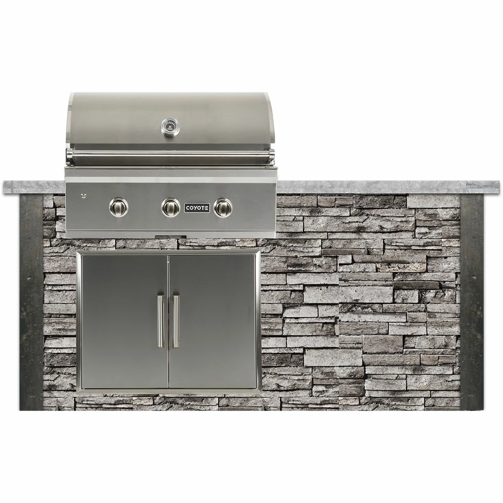 Coyote Ready-To-Assemble 6 Ft. Outdoor Kitchen Island For Propane Gas Grill And Access Door - Gray Stacked Stone 3 Coyote Ready-To-Assemble 6 Ft. Outdoor Kitchen Island For Propane Gas Grill And Access Door - Gray Stacked Stone