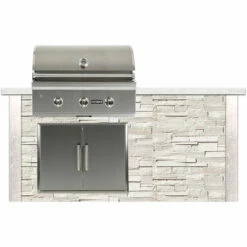 Coyote Ready-To-Assemble 6 Ft. Outdoor Kitchen Island For Propane Gas Grill And Access Door - White Stacked Stone