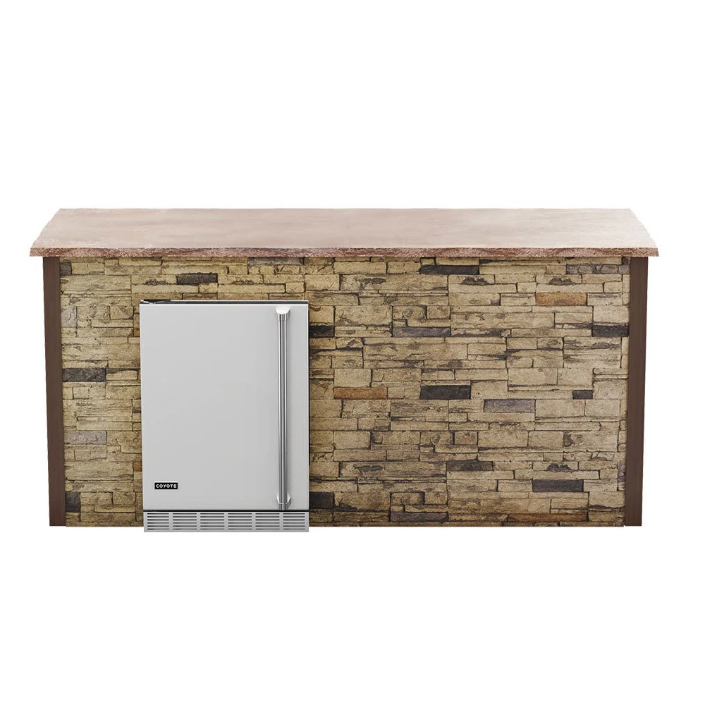 Coyote Ready-To-Assemble 8 Ft. Outdoor Kitchen Island For 24-Inch Outdoor Refrigerator On Left - Brown Stacked Stone 3 Coyote Ready-To-Assemble 8 Ft. Outdoor Kitchen Island For 24-Inch Outdoor Refrigerator On Left - Brown Stacked Stone