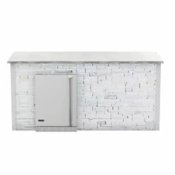Coyote Ready-To-Assemble 8 Ft. Outdoor Kitchen Island For 24-Inch Outdoor Refrigerator On Left - White Stacked Stone