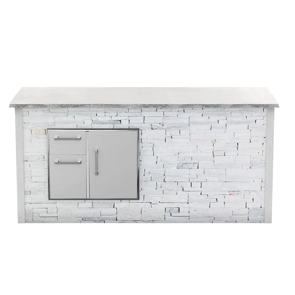 Coyote Ready-To-Assemble 8 Ft. Outdoor Kitchen Island For Door & Drawer Combo On Left - White Stacked Stone 3 Coyote Ready-To-Assemble 8 Ft. Outdoor Kitchen Island For Door & Drawer Combo On Left - White Stacked Stone