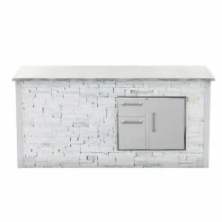 Coyote Ready-To-Assemble 8 Ft. Outdoor Kitchen Island For Door & Drawer Combo On Right - White Stacked Stone