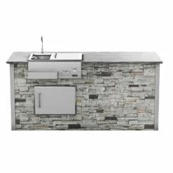 Coyote Ready-To-Assemble 8 Ft. Outdoor Kitchen Island For Refreshment Center And Access Door On Left - Gray Stacked Stone