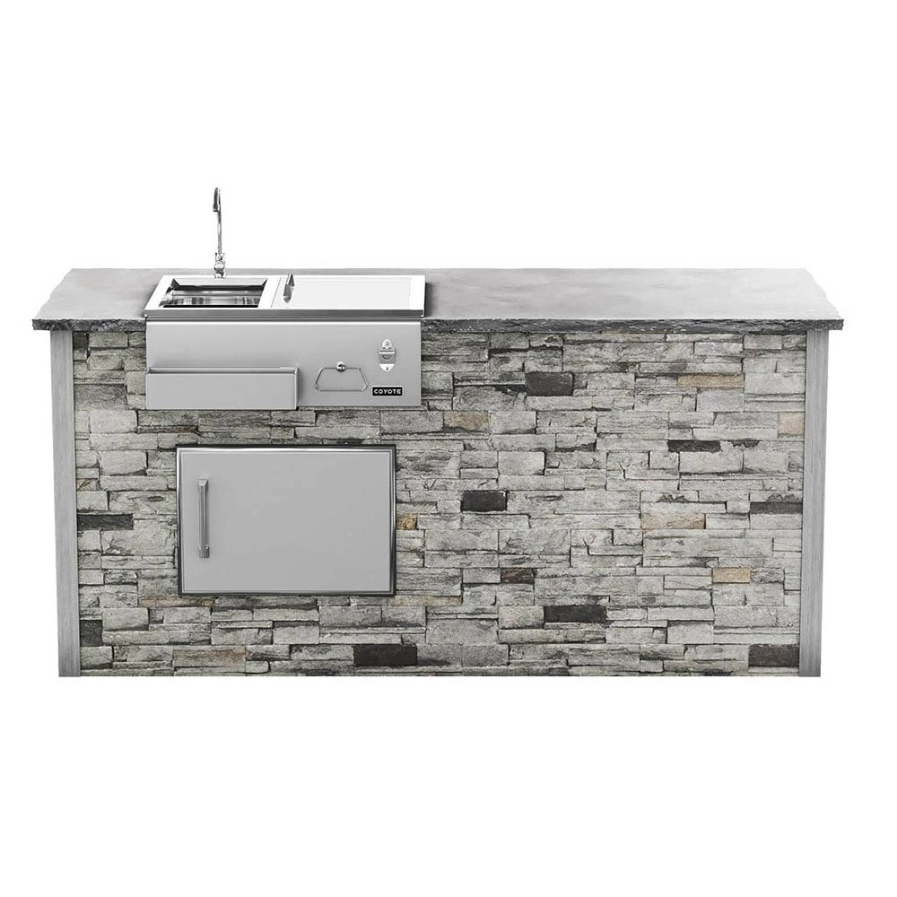 Coyote Ready-To-Assemble 8 Ft. Outdoor Kitchen Island For Refreshment Center And Access Door On Left - Gray Stacked Stone 3 Coyote Ready-To-Assemble 8 Ft. Outdoor Kitchen Island For Refreshment Center And Access Door On Left - Gray Stacked Stone