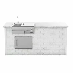 Coyote Ready-To-Assemble 8 Ft. Outdoor Kitchen Island For Refreshment Center And Access Door On Left - White Reclaimed Brick