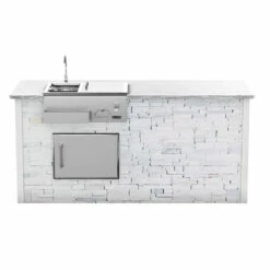 Coyote Ready-To-Assemble 8 Ft. Outdoor Kitchen Island For Refreshment Center And Access Door On Left - White Stacked Stone