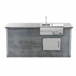 Coyote Ready-To-Assemble 8 Ft. Outdoor Kitchen Island For Refreshment Center And Access Door On Right - Gray Weathered Wood