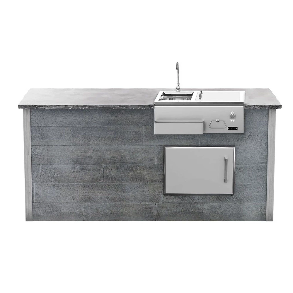 Coyote Ready-To-Assemble 8 Ft. Outdoor Kitchen Island For Refreshment Center And Access Door On Right - Gray Weathered Wood 3 Coyote Ready-To-Assemble 8 Ft. Outdoor Kitchen Island For Refreshment Center And Access Door On Right - Gray Weathered Wood