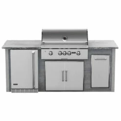 Coyote Ready-To-Assemble 8 Ft. Premium Outdoor Kitchen Island For S-Series Gas Grill, Double Doors, Trash Bin And Outdoor Refrigerator - Gray Weathered Wood