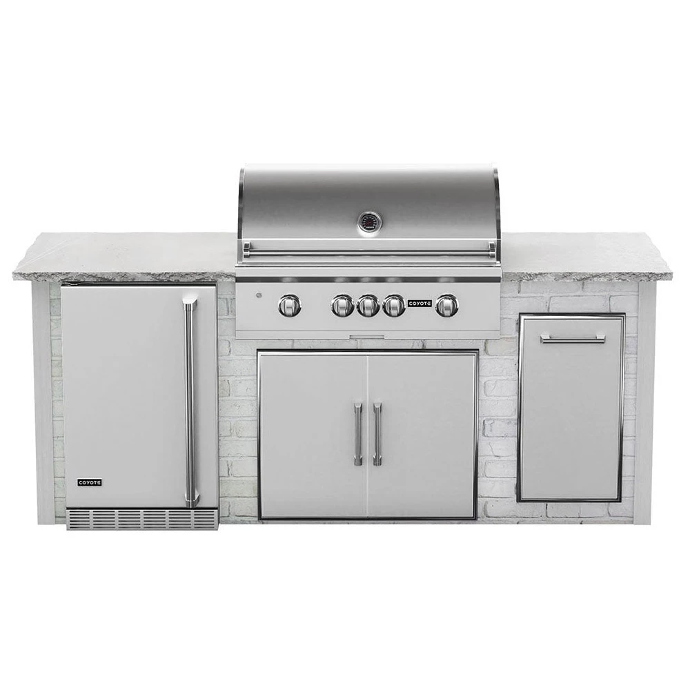 Coyote Ready-To-Assemble 8 Ft. Premium Outdoor Kitchen Island For S-Series Gas Grill, Double Doors, Trash Bin And Outdoor Refrigerator - White Reclaimed Brick 3 Coyote Ready-To-Assemble 8 Ft. Premium Outdoor Kitchen Island For S-Series Gas Grill, Double Doors, Trash Bin And Outdoor Refrigerator - White Reclaimed Brick
