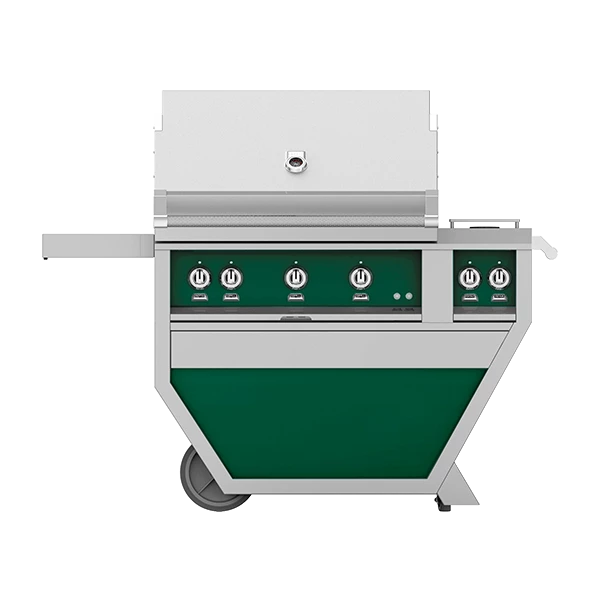 Hestan 36-Inch 3-Burner Freestanding Propane Gas Grill With Infrared Sear Burner And Rotisserie Burner On Deluxe Cart With Double Side Burner - Grove 3 Hestan 36-Inch 3-Burner Freestanding Propane Gas Grill With Infrared Sear Burner And Rotisserie Burner On Deluxe Cart With Double Side Burner - Grove
