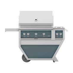Hestan 36-Inch 3-Burner Freestanding Propane Gas Grill With Infrared Sear Burner And Rotisserie Burner On Deluxe Cart With Double Side Burner - Pacific Fog