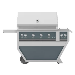 Hestan 42-Inch 4-Burner Freestanding Propane Gas Grill With Infrared Sear Burner And Rotisserie Burner On Deluxe Cart With Double Side Burner - Pacific Fog