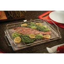 Napoleon Stainless Steel Flexible Grill Basket -BBQDIRECT Shop Low Res JPG 57012 90003 seafood starter kit expandable grill basket in use closed 1