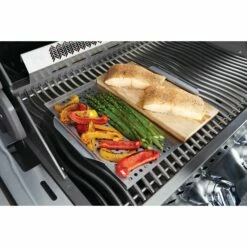 Napoleon Stainless Steel Multi-functional Topper With Cedar Plank -BBQDIRECT Shop Low Res JPG 70026 in use plank