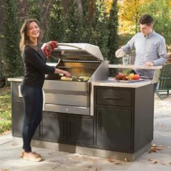 Memphis Grills Fully-Assembled 7 Ft. Outdoor Kitchen Island With Memphis Elite 39-Inch Pellet Grill - Powder Coated Aluminum -BBQDIRECT Shop Memphis Grills MGELITEISL Fully Assembled 7 Foot Outdoor Kitchen Island Lifestyle Cooking