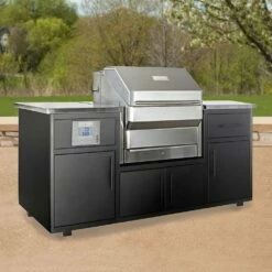 Memphis Grills Fully-Assembled 7 Ft. Outdoor Kitchen Island With Memphis Elite 39-Inch Pellet Grill - Powder Coated Aluminum -BBQDIRECT Shop Memphis Grills MGELITEISL Fully Assembled 7 Foot Outdoor Kitchen Island Lifestyle Side View