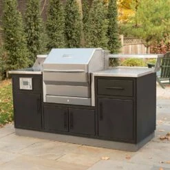 Memphis Grills Fully-Assembled 6 Ft. Outdoor Kitchen Island With Memphis Pro 28-Inch Pellet Grill - Powder Coated Aluminum -BBQDIRECT Shop Memphis Grills MGSTDISL Fully Assembled 6 Foot Outdoor Kitchen Island Lifestyle Angled