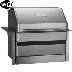 Memphis Grills Fully-Assembled 6 Ft. Outdoor Kitchen Island With Memphis Pro 28-Inch Pellet Grill - Powder Coated Aluminum -BBQDIRECT Shop Memphis Grills Pro Wi Fi Controlled 28 Inch 304 Stainless Steel Built In Pellet Grill VGB0001S Right Side Angle