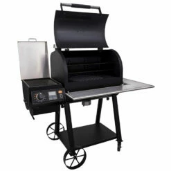 Oklahoma Joe's 30-Inch Rider DLX Limited Pellet Grill - Anthem Series -BBQDIRECT Shop Oklahoma Joes 30 Inch Rider DLX Limited Pellet Grill Anthem Series 21202125 Angle View Open