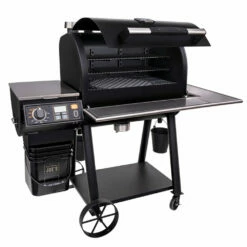 Oklahoma Joe's 30-Inch Rider DLX Limited Pellet Grill - Anthem Series -BBQDIRECT Shop Oklahoma Joes 30 Inch Rider DLX Limited Pellet Grill Anthem Series 21202125 Angle View Semi Closed