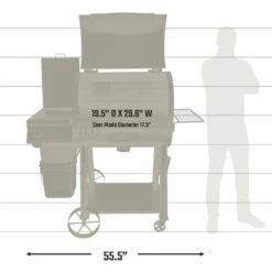 Oklahoma Joe's 30-Inch Rider DLX Limited Pellet Grill - Anthem Series -BBQDIRECT Shop Oklahoma Joes 30 Inch Rider DLX Limited Pellet Grill Anthem Series 21202125 Angle View Semi Closed Size Diagram
