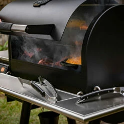 Oklahoma Joe's 30-Inch Rider DLX Limited Pellet Grill - Anthem Series -BBQDIRECT Shop Oklahoma Joes 30 Inch Rider DLX Limited Pellet Grill Anthem Series 21202125 Lifestyle Hood Open