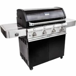 Saber Grills Cast Black 670 40-Inch 4-Burner Freestanding Infrared Propane Gas Grill With Single Ring Side Burner -BBQDIRECT Shop Saber Grills Cast Black 670 4 Burner Freestanding Gas Grill R67CC1117 Side View