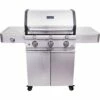 Saber Grills Cast Stainless 500 32-Inch 3-Burner Freestanding Infrared Propane Gas Grill With Single Ring Side Burner -BBQDIRECT Shop Saber Grills Cast Stainless 500 3 Burner Freestanding Gas Grill R50CC0317